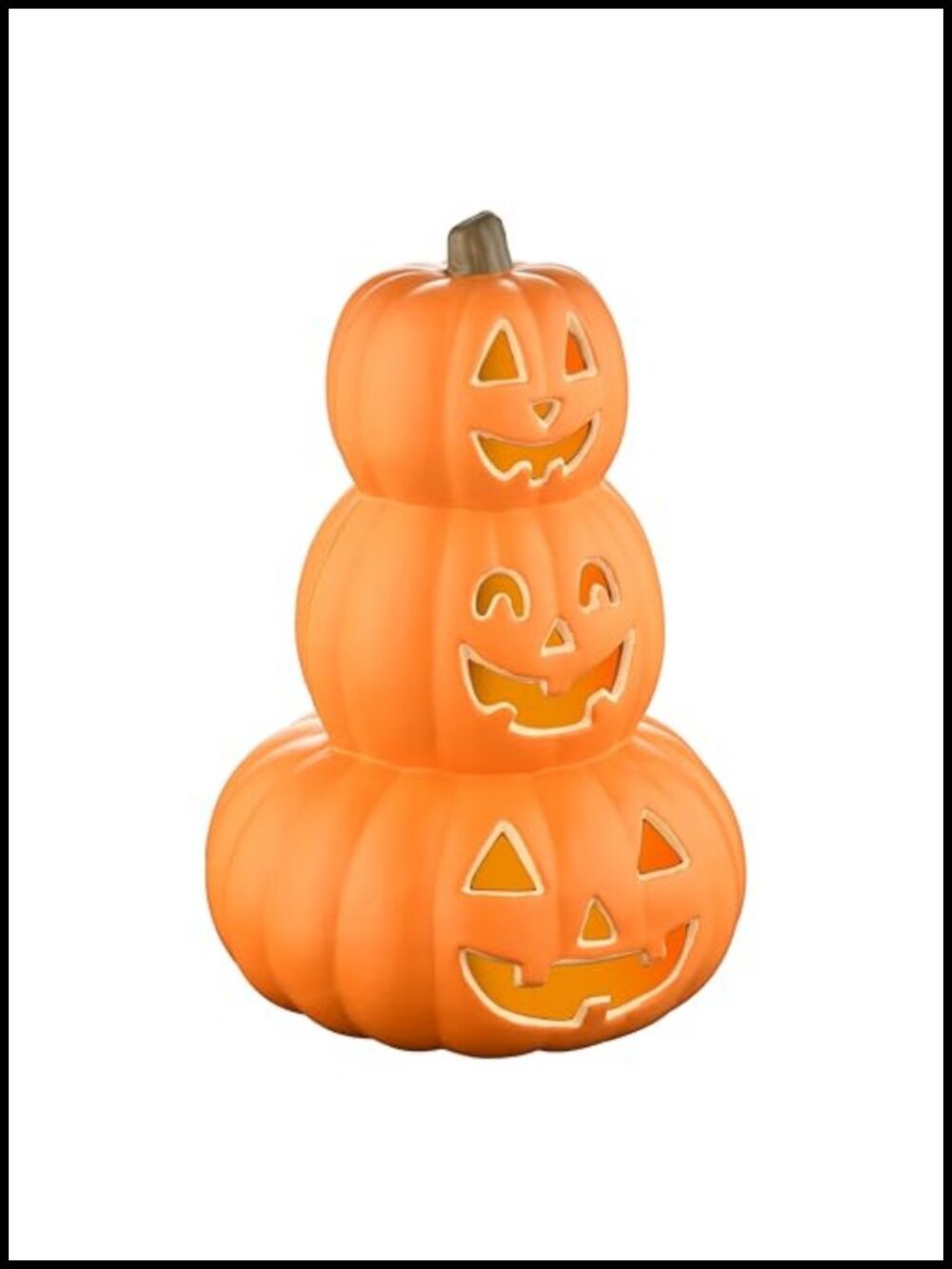 3-Tier Light-Up Stacked Jack-O-Lantern HDPE Plastic Halloween Decor 11"